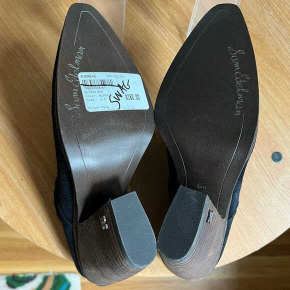 NWT Sam Edelman New York Alison Black Suede Mule Heels - Picture 7 of 7